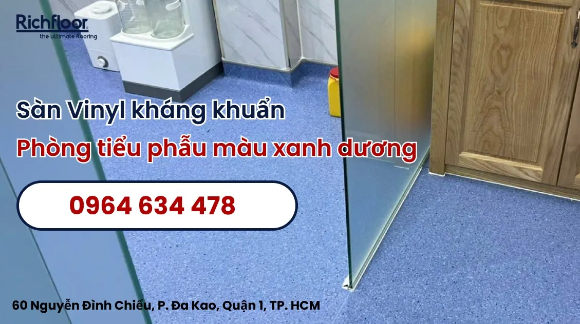 Sàn Vinyl kháng khuẩn phòng tiểu phẫu màu xanh dương