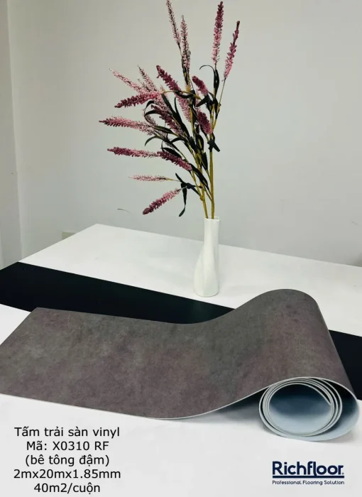 Sàn Vinyl Cuộn Màu Bê Tông Đậm X0310 Cho Văn Phòng, Shop - Ảnh 2