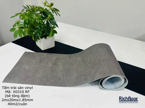 Sàn Vinyl Cuộn Màu Bê Tông Đậm X0310 Cho Văn Phòng, Shop