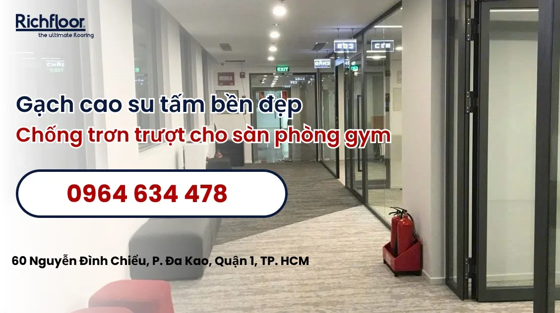 Gạch cao su tấm bền đẹp, chống trơn trượt cho sàn phòng gym