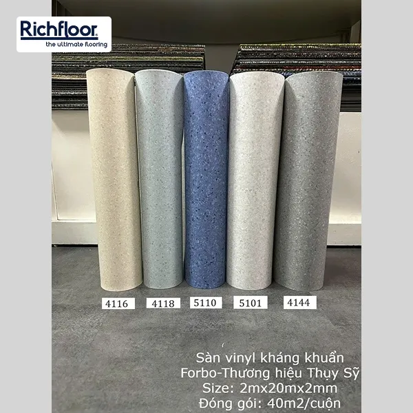 Các mẫu của san vinyl kháng khuẩn Forbo-thương hiệu Thụy Sỹ