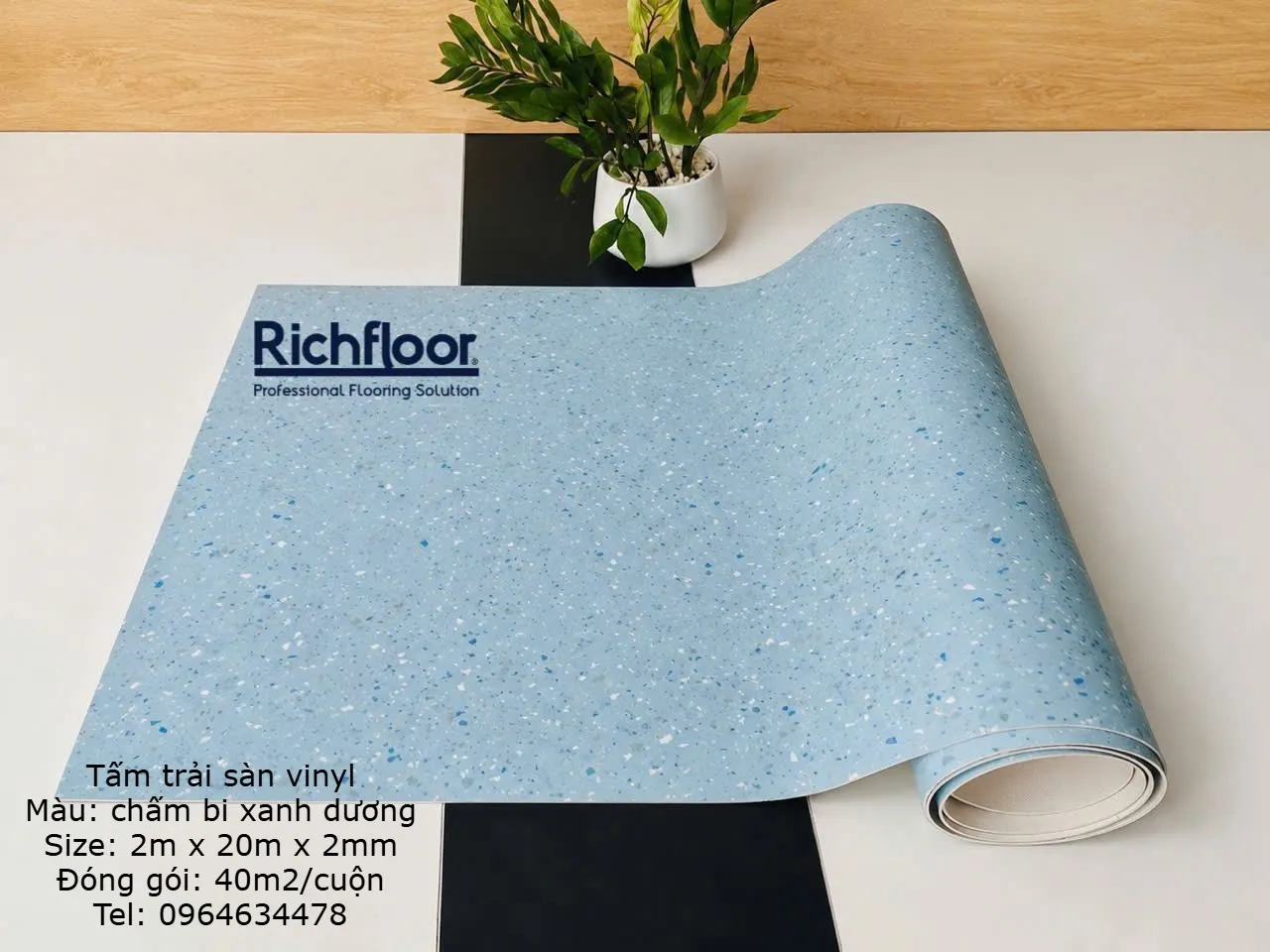 Tấm Trải Sàn Vinyl Cuộn Chấm Bi Xanh Dương Cho Trường Mầm Non - Ảnh 2