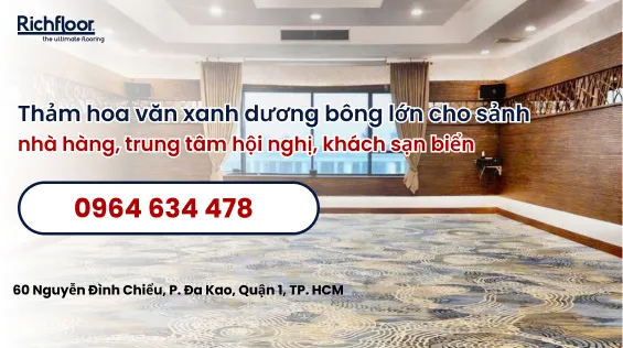 Thảm hoa văn xanh dương bông lớn cho sảnh nhà hàng, trung tâm hội nghị, khách sạn biển